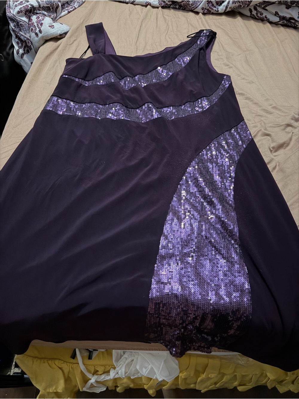 Dress Barn Plum One-Shoulder Sequin Accent Dress